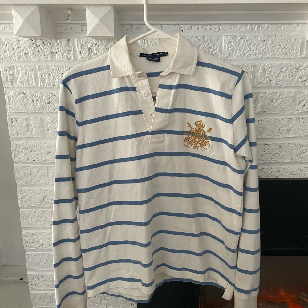 Ralph Lauren Sport Nautical Striped Polo Shirt with Embroidered Crest - Size L